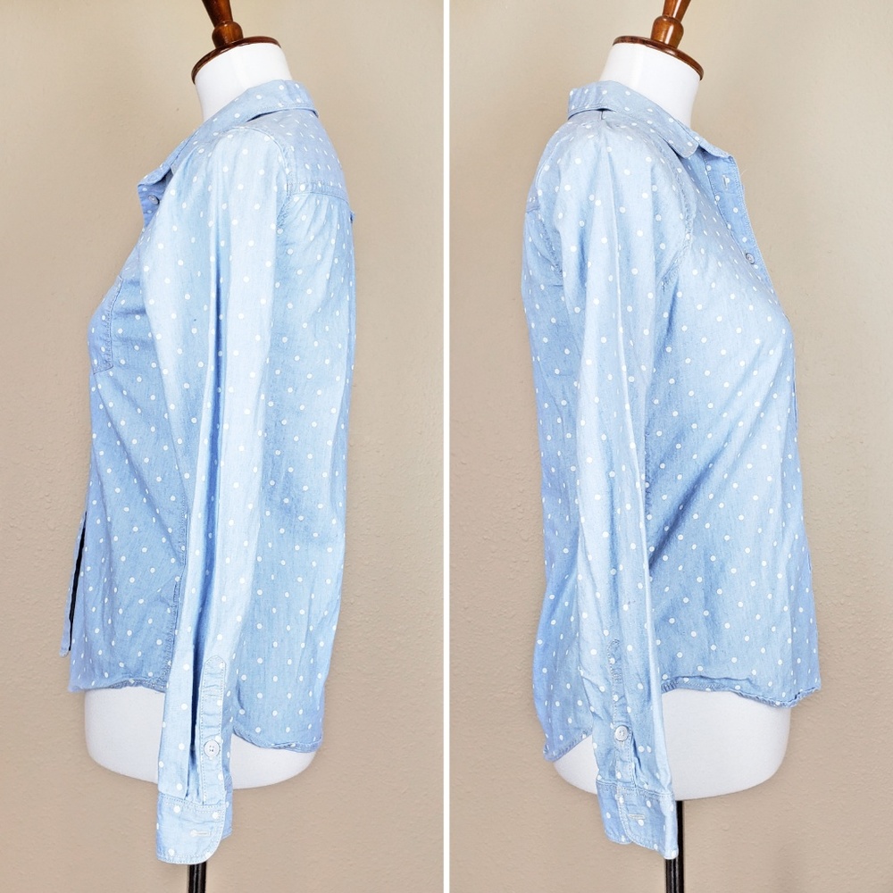 Madewell Chambray Polka Dot Button Down Shirt XS - Picture 4 of 8